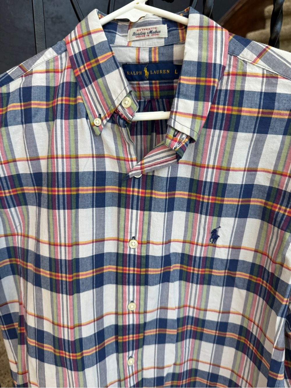 Large Ralph Lauren Authentic Bleeding Madras Plaid Button-Down Shirt